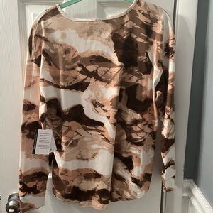 Westbound Brown and Cream Abstract Long Sleeve Top